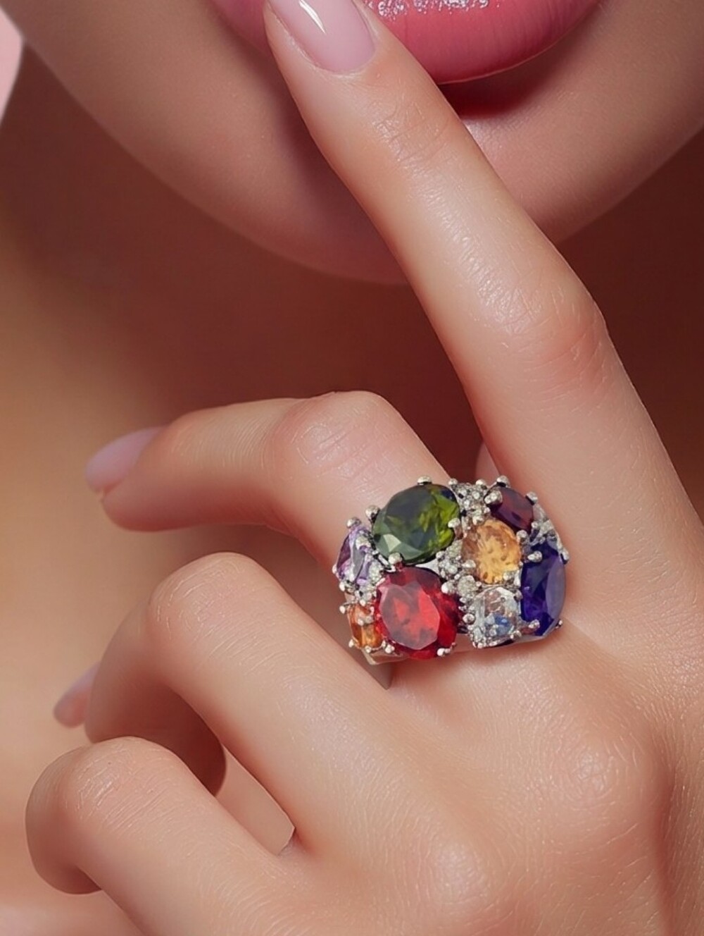 New Avon Multicolor Gemstone Cluster Ring
